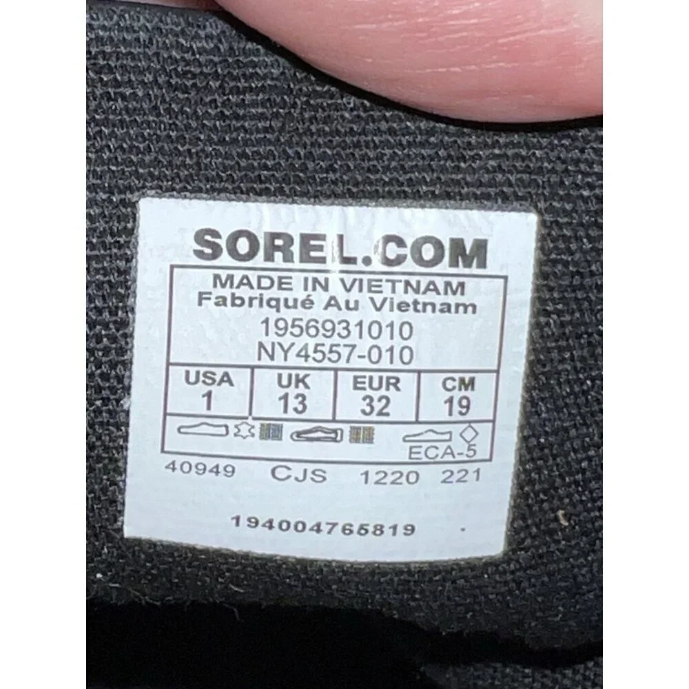 SOREL Girls Lexie Wedge Heel Boots Size 1 Black Checkered Leather Pink Laces